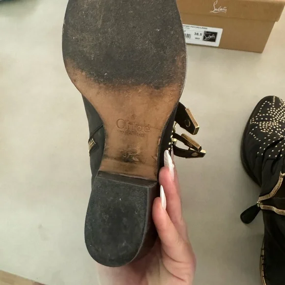 Chloe Susanna Studded Leather Ankle Boots in black and gold. - Picture 11 of 13